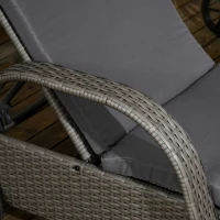 Outsunny Chaise Longue Table d'Appoint Ensemble de Mobilier de Jardin 3 Pièces, Rotin synthétique+Métal Gris+Gris foncé(m-5)