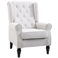 HOMCOM Fauteuil à Oreilles Fauteuil de Relaxation Fauteuil Vintage avec Capitonnage Pieds Tournés 74 cm x 86 cm x 102 cm Blanc Crème