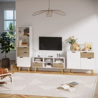HOMCOM Buffet Aufbewahrungsschrank skandinavisches Design mit Schränken für Badezimmer, Wohnzimmer, Küche, Massivholz Kieferbeine - Weiß - Maße 98L x 39B x 81,5H cm(m-2)