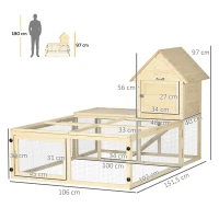 PawHut Kaninchenstall Villa aus Holz mit Laufstrecke, Rampe und verschließbaren Türen(m-3)