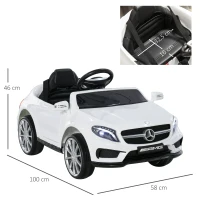 HOMCOM Elektroauto Mercedes Benz GLA für Kinder ab 3 Jahren mit Fernbedienung, MP3 USB, Lichtern und Geräuschen, öffnenden Türen, maximale Belastung 30 kg, Abmessungen 100 x 58 x 46 cm weiß(m-3)