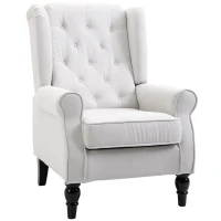 HOMCOM Fauteuil à Oreilles Fauteuil de Relaxation Fauteuil Vintage avec Capitonnage Pieds Tournés 74 cm x 86 cm x 102 cm Blanc Crème(m-6)