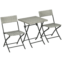 Outsunny Ensemble de jardin 3 pièces, 2 chaises pliantes, 1 table pliante, imitation rotin, cadre en métal, gris clair