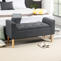 HOMCOM Bank mit Stauraumtruhe 2-in-1 Chesterfield-Design Gepolsterte Sitzfläche geschwungene Armlehnen Konische Beine aus Gummiholz Leinenoptik Grau(m-2)