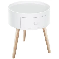 HOMCOM Table basse avec tiroir, ronde, design scandinave, rebord de protection, bois, Ø38 x H45 cm, Blanc(m-6)