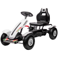 HOMCOM Pedal Go-Kart für Kinder verstellbarer Sitz 3 Positionen Handbremse Kind von 5 bis 12 Jahren weiß schwarz