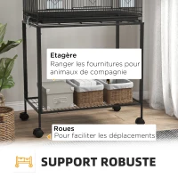 PawHut Stehender Vogelkäfig Doppelvoliere mit Futternäpfen Sitzstangen herausnehmbarem Tablett Regal Griff und Rollen schwarz(m-4)