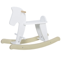 HOMCOM Schaukelpferd aus Holz - Holz Schaukelpferd - Griff Fußstütze Sicherheitsstopper - MDF Sperrholz Weiß Naturholz