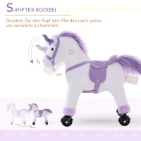 HOMCOM Cheval à bascule à roulettes Licorne en peluche violette 55 x 23 x 60 cm(m-4)
