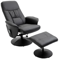 HOMCOM Relaxsessel avec repose-pieds, fauteuil de massage électrique avec fonction de relaxation, 10 points de massage, fauteuil TV pivotant avec poche latérale, télécommande, similicuir, noir(m-1)