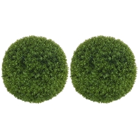 HOMCOM Set van 2 Buxusbollen, Kunstplanten, Kamerplant met UV-bescherming, Decoratie-Plant, voor Indoor, Outdoor, Groen