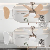 HOMCOM Ventilateur de plafond avec éclairage, Interrupteur à chaîne, 3 vitesses, 76 cm x 76 cm x 41,5 cm, Blanc(m-5)