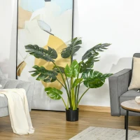 HOMCOM plantes artificielles 110 cm Monstera artificielles en pot Plante décorative d'intérieur Arbre artificiel Plante de décoration de bureau Pot en plastique pour l'intérieur et l'extérieur(m-2)