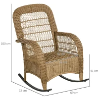 Chaise à Bascule Outsunny au Style Boho, Rotin PE, Chaise à Bascule en Rotin, Housses de Coussin Lavables, Nature + Gris clair(m-3)