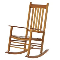 Outsunny Chaise à Bascule en Bois avec Accoudoir Fauteuil Relax de Jardin Naturel 69 x 86 x 115 cm(m-1)