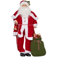 HOMCOM Figurine de Père Noël, mobile, avec capteur sonore, rires et musique, 140 cm, Rouge(m-6)