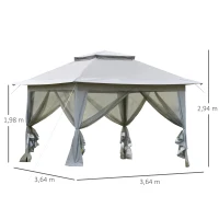 Outsunny Pavillon pliant Pop-Up Tente de jardin incl. Sac à roulettes Acier+Oxford+Mesh Gris 3,64x3,64x2,94m(m-3)