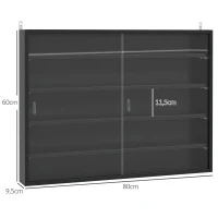 HOMCOM Wandvitrine für Sammlerstücke 5 höhenverstellbare Regale und 2 Glasschiebetüren 80 x 9,5 x 60 cm Schwarz(m-3)