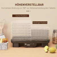 HOMCOM Suszarka dehydracyjna, 6 poziomów, cyrkulacja ciepłego powietrza, 40-70℃, 43 x 29,5 x 28 cm, Czarna(m-4)