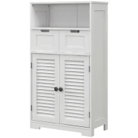 kleankin Badezimmerschrank mit 2 Türen, höhenverstellbarem Regal, 2 Schubladen, Fach 61 x 30,5 x 109,5 cm weiß(m-1)
