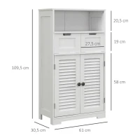 kleankin Badezimmerschrank mit 2 Türen, höhenverstellbarem Regal, 2 Schubladen, Fach 61 x 30,5 x 109,5 cm weiß(m-3)
