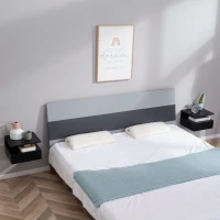 HOMCOM Set von 2 schwebenden Nachttischen - Set von 2 Nachttischen - Ausziehbare Schublade, Fach, Tablett - Schwarz Spanplatten(m-2)