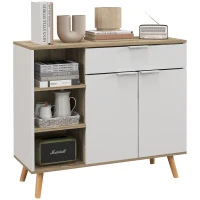 HOMCOM Aufbewahrungsmöbel Buffet Küche 1 Schublade 1 Doppeltürschrank 3 verstellbare Regale 95 x 35 x 85 cm weiß(m-6)