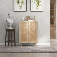 HOMCOM Buffet hoch Schrank Bohème Design doppelte Türen mit 3 Regalen in Rattan - 73 x 41 x 102 cm(m-4)