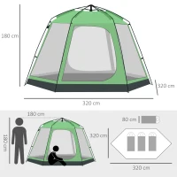 Outsunny Tente de Camping 6 Personnes Tente Familiale Tente Dôme Imperméable2000mm facile à installer pour Randonnée en Famille Festival Acier Fibre de Verre Vert 320 x 320 x 180 cm(m-3)
