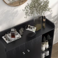 HOMCOM Schuhschrank für den Eingangsbereich - Schuhschrank mit 4 offenen Fächern und doppelter Schranktür - verstellbares Regal - 83L x 30B x 90H cm - Schwarz(m-4)