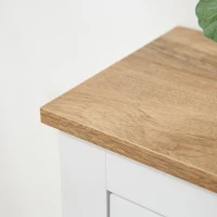 HOMCOM Schuhschrank mit 2 abklappbaren Türen, 2 Fächern, silberne Muschelgriffe, MDF Weiß Hell Eiche(m-4)