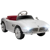 HOMCOM Elektroauto für Kinder Lizenz BMW 507 Retro-Vintage-Stil 12V max. 5 km/h Fernbedienung Weiß(m-6)