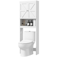HOMCOM Toilettenschrank, Badezimmer-Aufbewahrungsschrank mit 2 Türen Regal 58,5L x 23B x 170H cm weiß