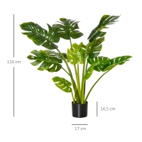 HOMCOM plantes artificielles 110 cm Monstera artificielles en pot Plante décorative d'intérieur Arbre artificiel Plante de décoration de bureau Pot en plastique pour l'intérieur et l'extérieur(m-3)
