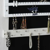 HOMCOM Schmuckschrank mit Spiegel auf Fußständer, mehrere Aufbewahrungsmöglichkeiten und LED-Beleuchtung Weiß, Maße: 38B x 38T x H157 cm(m-5)