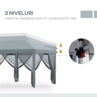 Outsunny Pergola Pliabila cu 6 Plase de tantari, Pergola de Gradina cu Structura din Otel, 591x297 cm, Crem Alb(m-7)
