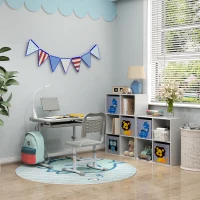 ZONEKIZ Kinderregal Bibliothek 6 Fächer 3 Würfel Stoffkörbe mit Tiermotiven für Kinderzimmer 62 x 30 x 91,5 cm weiß(m-5)