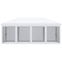 Outsunny Gartenpavillon Barnum Faltbarer Pop-up 6 x 3 m abnehmbare Moskitonetze + Transporttasche Creme Schwarz(m-5)