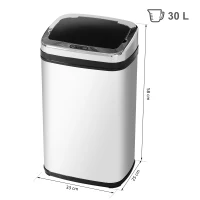 HOMCOM Poubelle automatique en acier inoxydable avec capteur IR, avec/sans seau intérieur, forme ronde carrée (30L/carrée)(m-3)