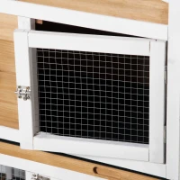 PawHut Cage pour Petits Animaux avec Enclos Inclus Rampe Toit en Asphalte Bois de Sapin Noir + Blanc + Naturel(m-4)