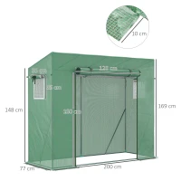 Outsunny Gewächshaus UV-Schutz 2 Fenster mit Moskitonetz + Verstärkungsstangen 200L x 77B x 169H cm Stahl PE Grün(m-3)