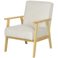 HOMCOM Fauteuil moderne avec accoudoirs, revêtement en tissu, en bois de caoutchouc, fauteuil d'appoint, supporte 120 kg, Crème