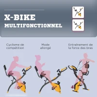 HOMCOM Faltbares Heimfahrrad, Heimtrainer für Erwachsene, 8 Stufen magnetischer Widerstand, Handpulssensoren, multifunktionales LCD-Display, verstellbarer Sitz, Stahl, Gelb, Grau(m-4)