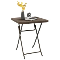Outsunny Tisch für den Garten im Freien klappbarer stilvoll gemütlich chic dim. 60L x 60B x 71H cm Metall Epoxid Poly-Rattan HDPE braun(m-6)