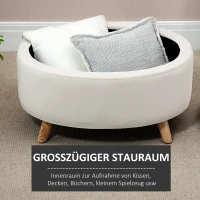 HOMCOM Ławka z miejscem do przechowywania, Hoker, owalny kształt, wygląd aksamitu, do 80 kg, 71 x 51,5 x 42 cm, Beżowy(m-4)