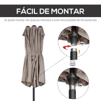 Outsunny Chapéu de Sol Duplo 4,55x2,68x2,38 m Chapéu de Sol de Jardim com Manivela Manual Resistente à Água e com Proteção Solar UV para Terraço Pátio Café(m-6)