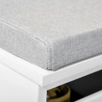 HOMCOM Schuhschrankbank mit Grauem Kissen - Schuhschrank - Schuhschrankbank mit Großem Schubfach Doppelfach - MDF Weiß(m-5)