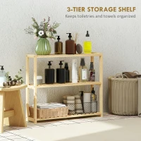 HOMCOM Etajeră de Baie cu 3 Rafturi Reglabile pe 5 Nivele, Dulap de Depozitare din Bambus, 60x15x50 cm, Lemn Natural(m-5)
