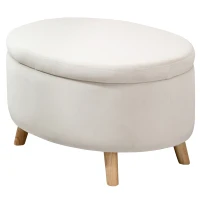 HOMCOM Ławka z miejscem do przechowywania, Hoker, owalny kształt, wygląd aksamitu, do 80 kg, 71 x 51,5 x 42 cm, Beżowy(m-1)