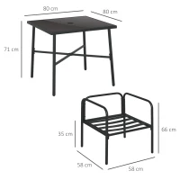Outsunny Gartenset Tisch und Stühle 5-teilig 1 quadratischer Esstisch und 4 Stühle 4 Kissen(m-3)